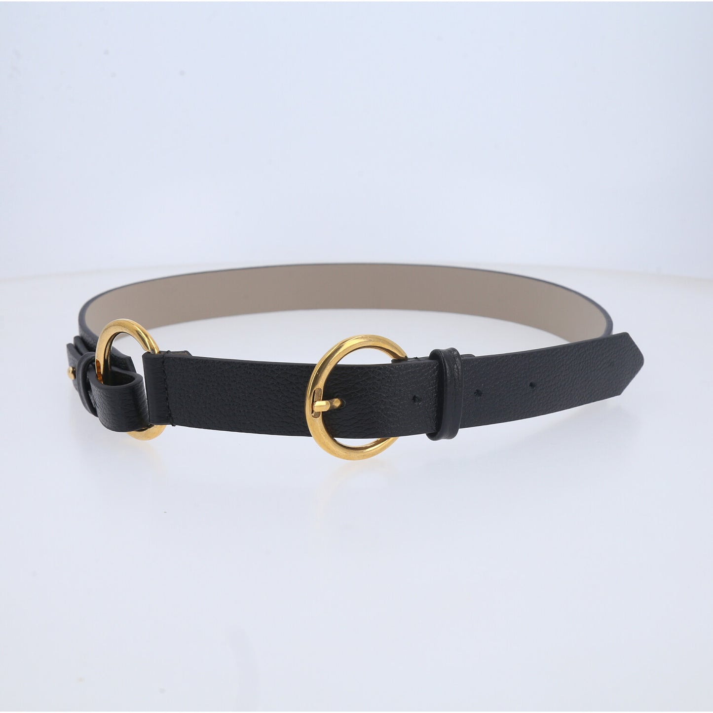 Cinto de Couro com Fivela Dupla Redonda Preto