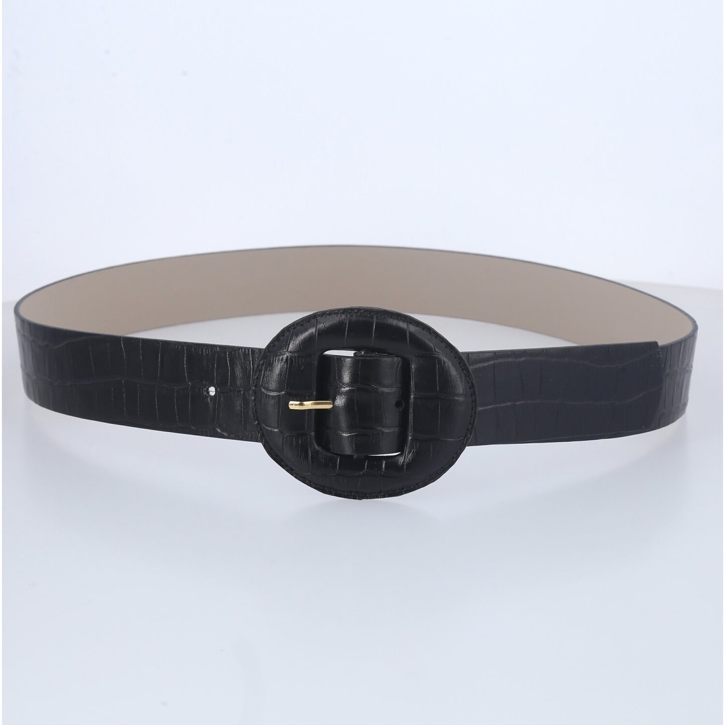 Cinto de Couro Croco com Fivela Encapada Preto