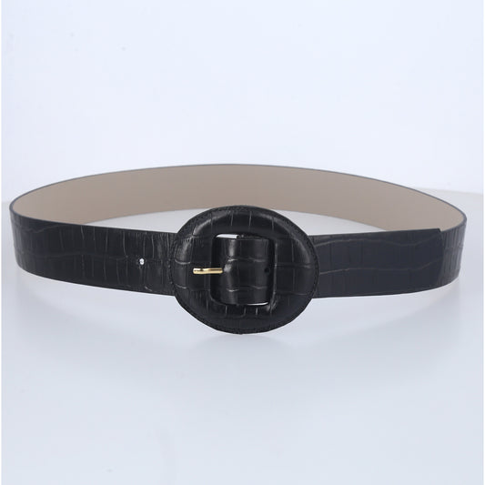 Cinto de Couro Croco com Fivela Encapada Preto
