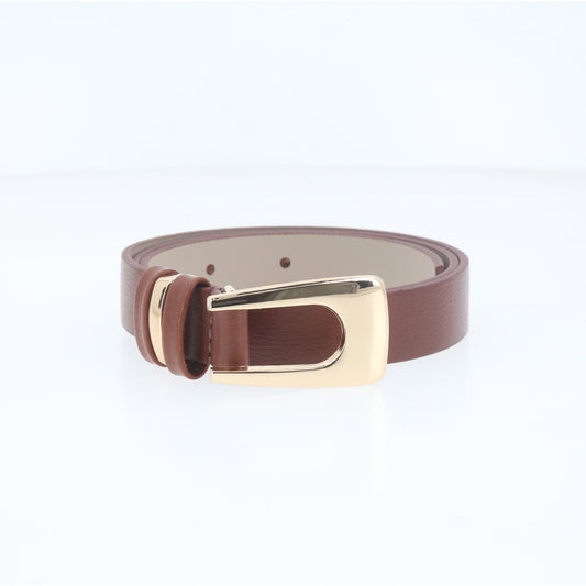 Cinto de Couro Elegante com Fivela Dourada Marrom