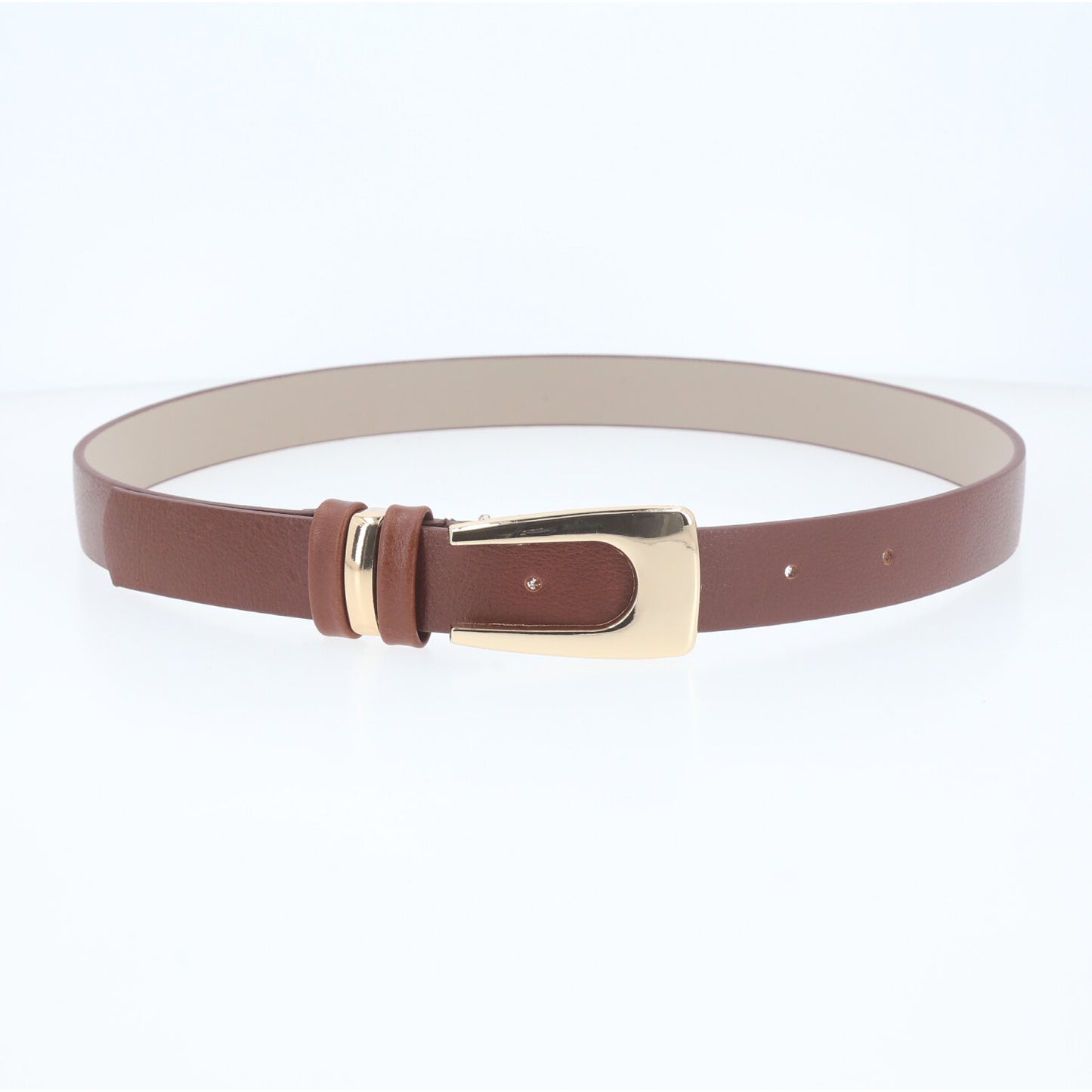 Cinto de Couro Elegante com Fivela Dourada Marrom