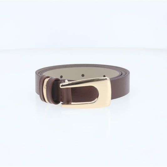 Cinto de Couro Elegante com Fivela Dourada Marrom escuro