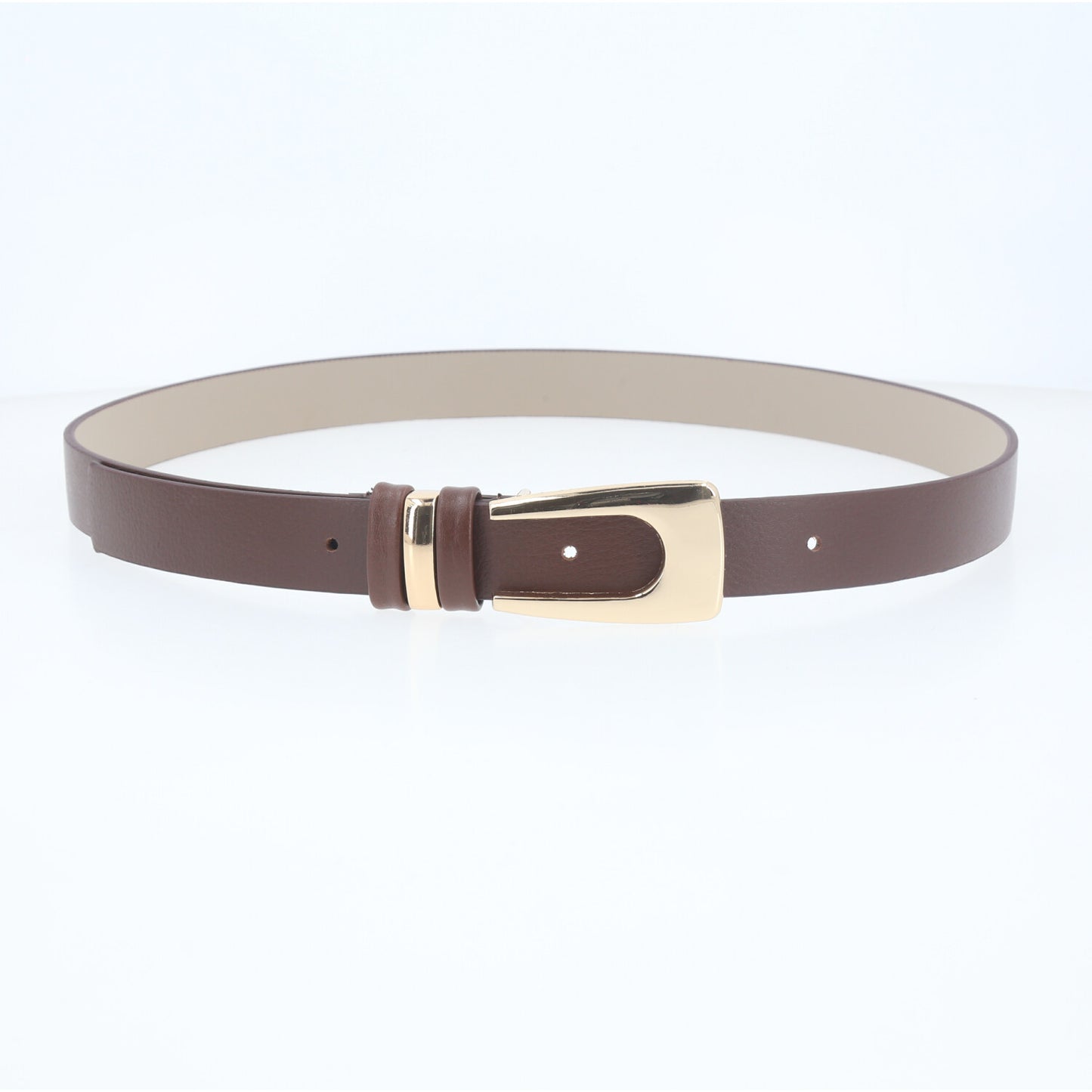 Cinto de Couro Elegante com Fivela Dourada Marrom escuro