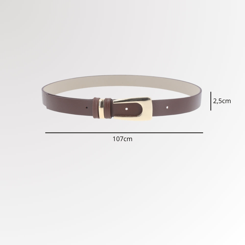 Cinto de Couro Elegante com Fivela Dourada Marrom escuro