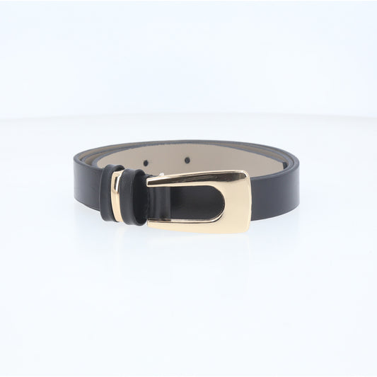 Cinto de Couro Elegante com Fivela Dourada Preto