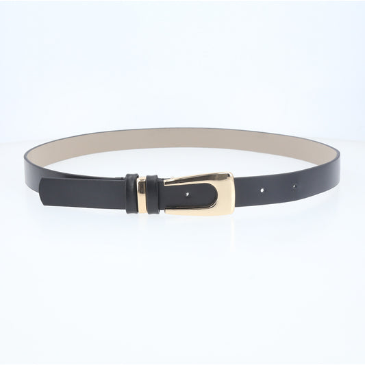 Cinto de Couro Elegante com Fivela Dourada Preto