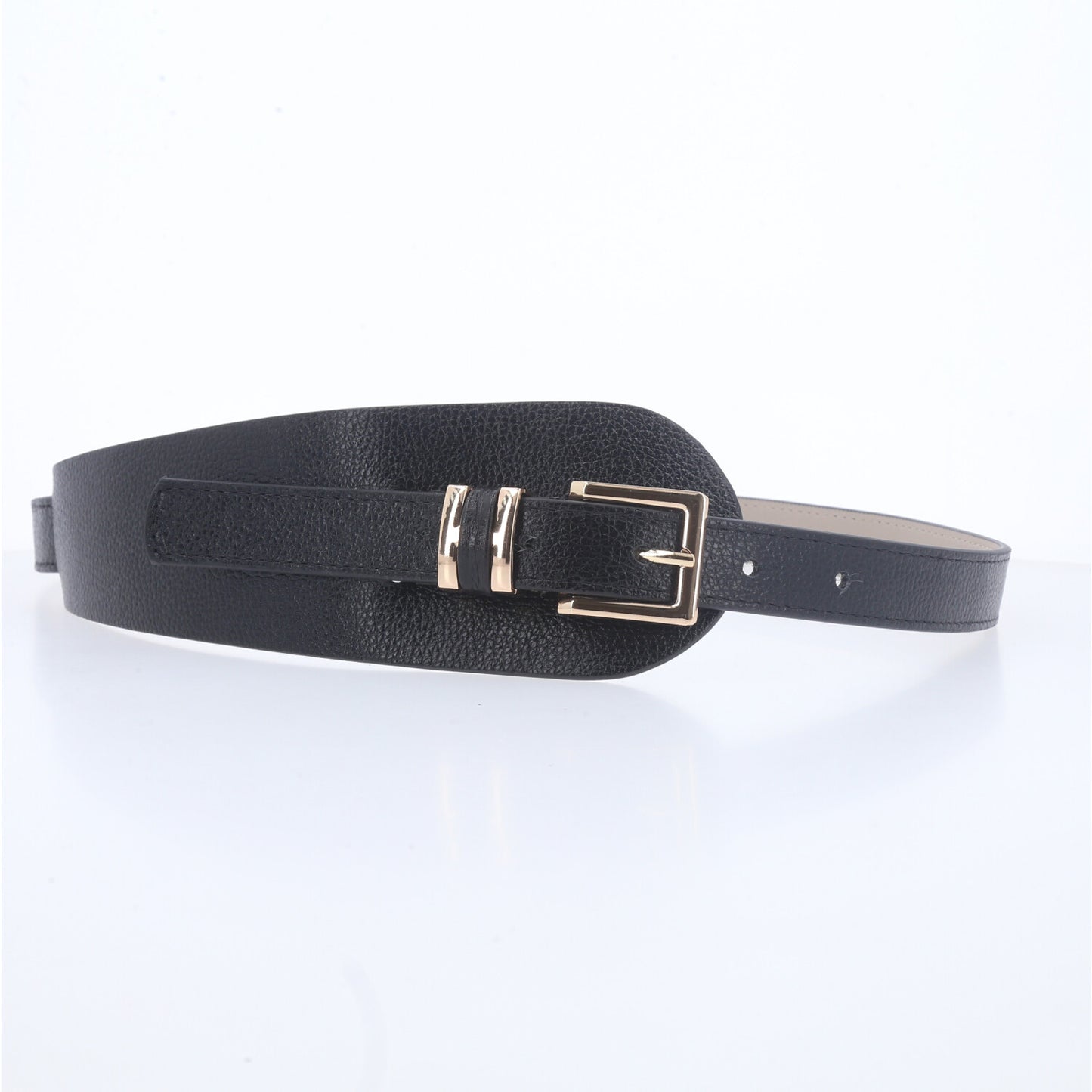 Cinto Faixa Larga em Couro com Fivela de Metal Preto