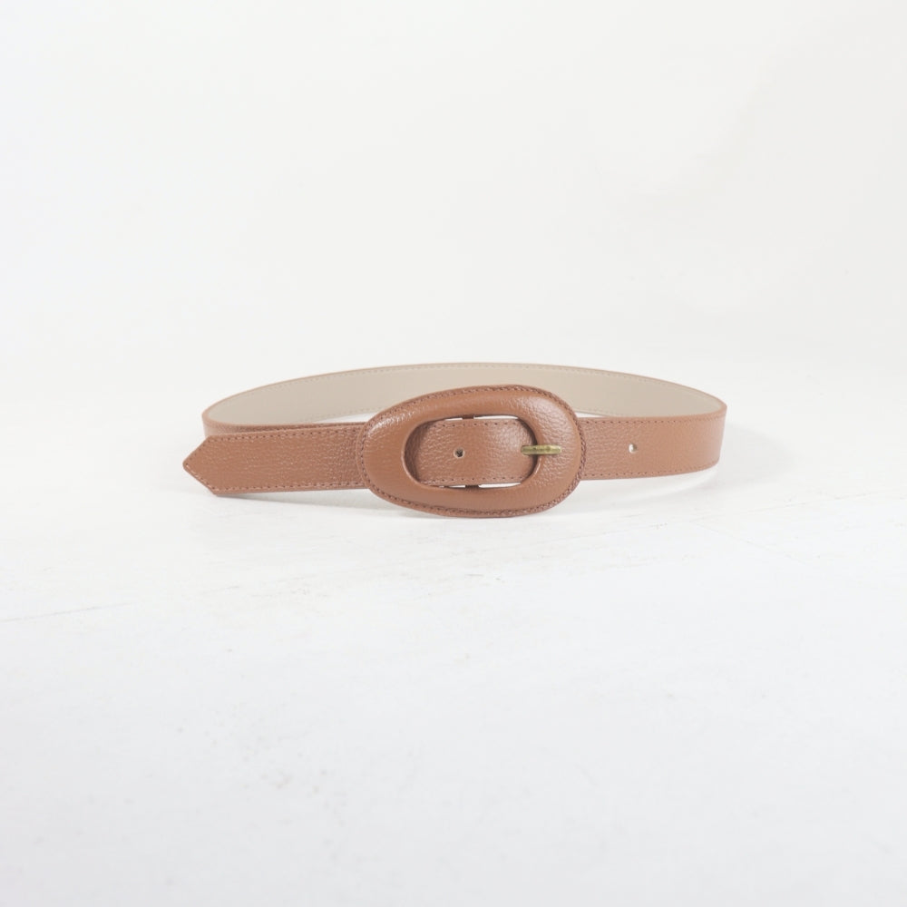 Cinto de Couro com Fivela Encapada Caramelo
