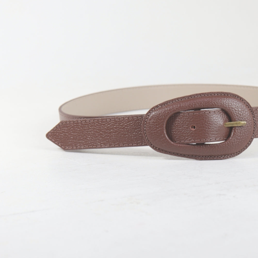 Cinto de Couro com Fivela Encapada Marrom