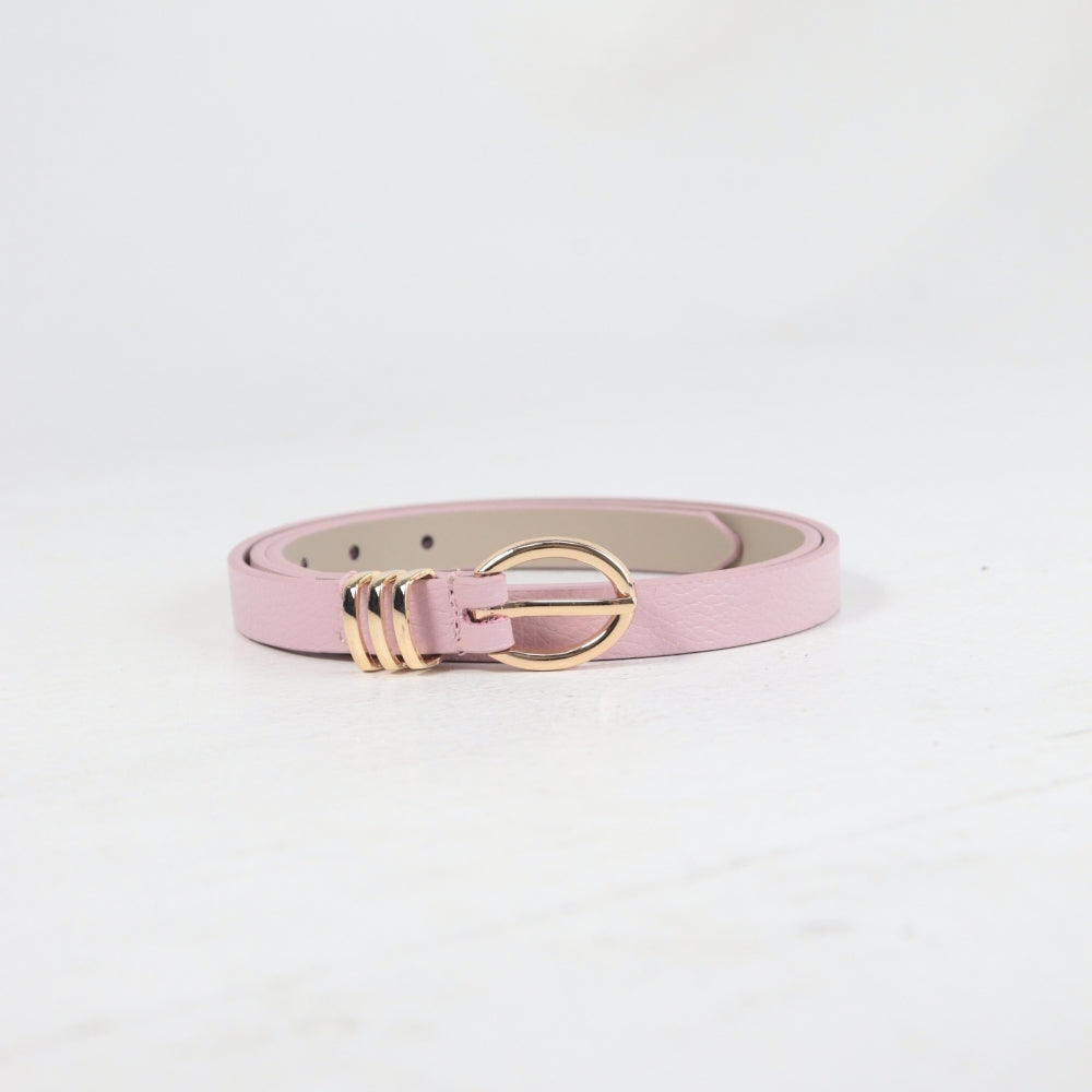 Cinto de Couro com Fivela Meia Lua Metalizada Rose