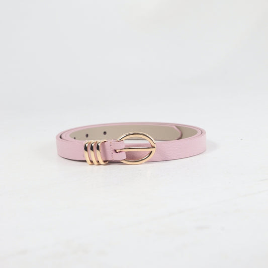 Cinto de Couro com Fivela Meia Lua Metalizada Rose