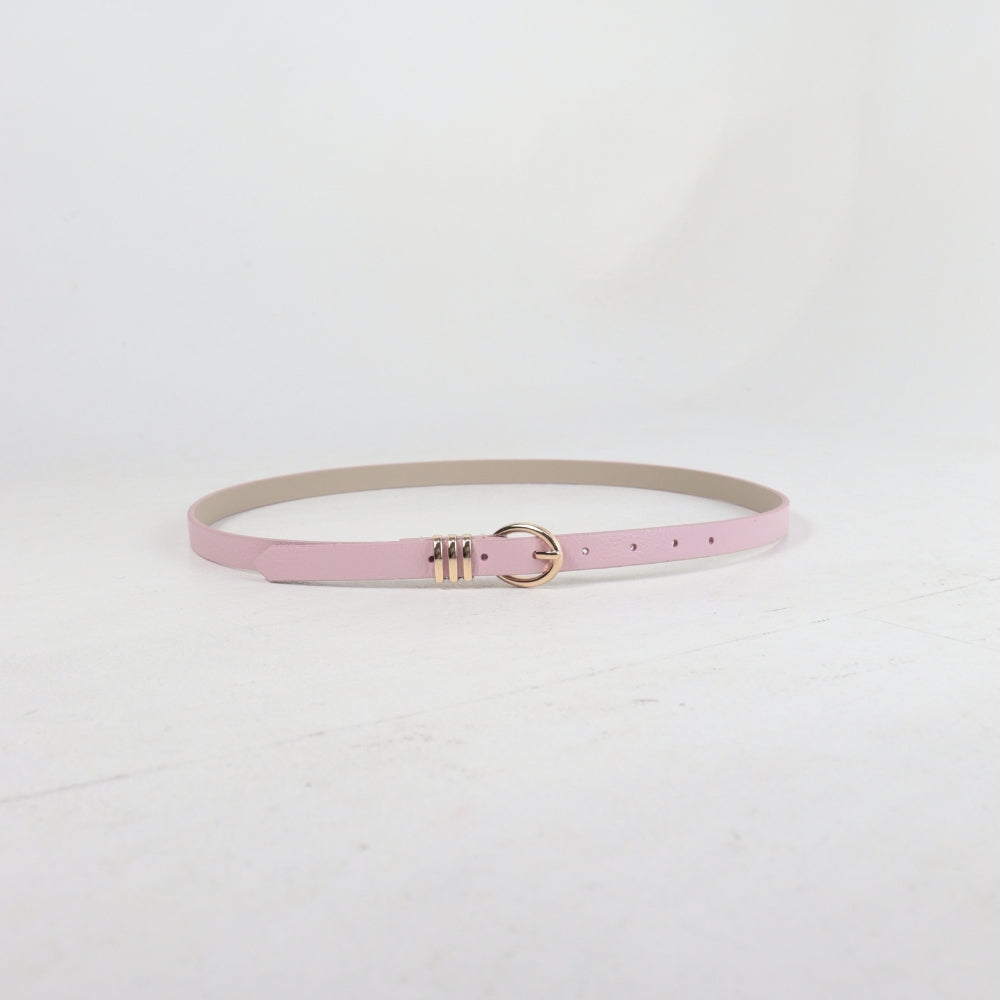 Cinto de Couro com Fivela Meia Lua Metalizada Rose