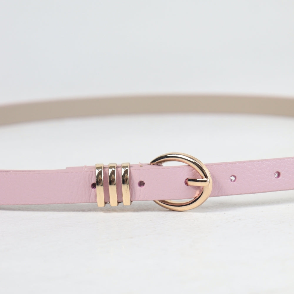 Cinto de Couro com Fivela Meia Lua Metalizada Rose