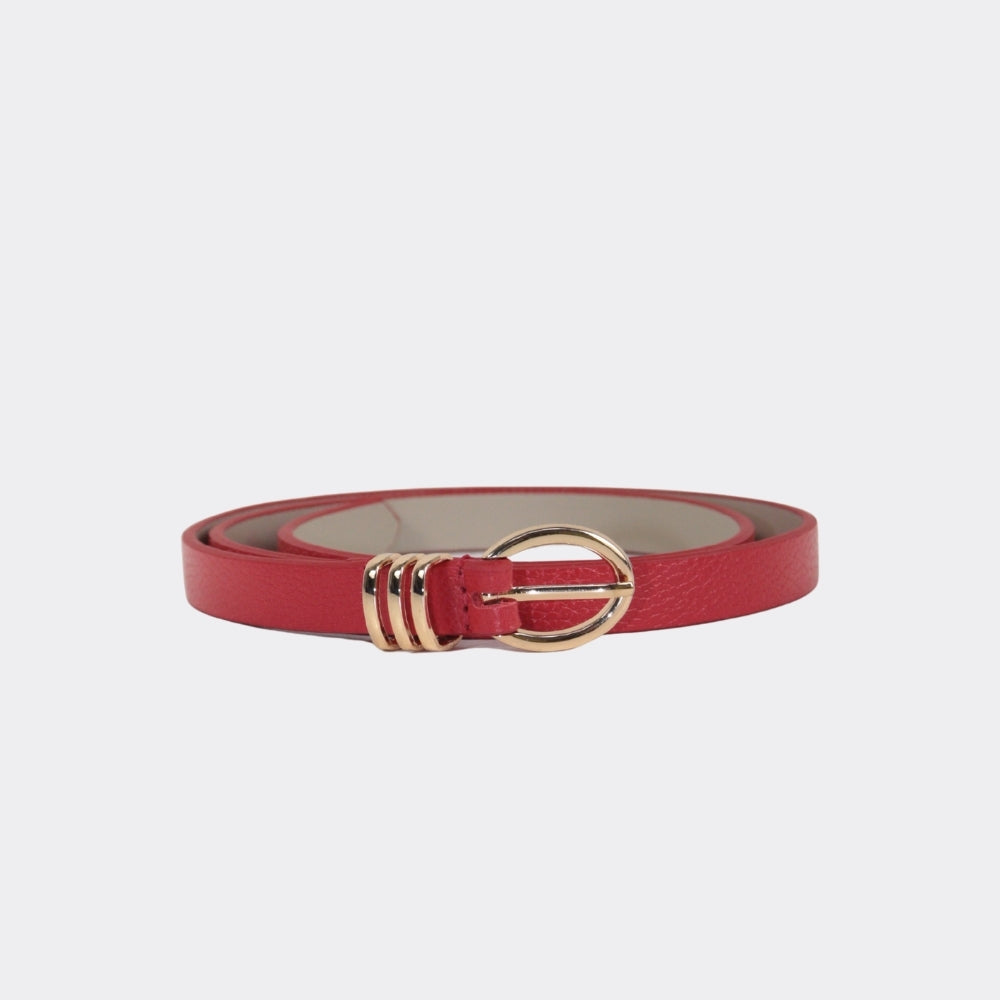 Cinto de Couro com Fivela Meia Lua Metalizada Vermelho