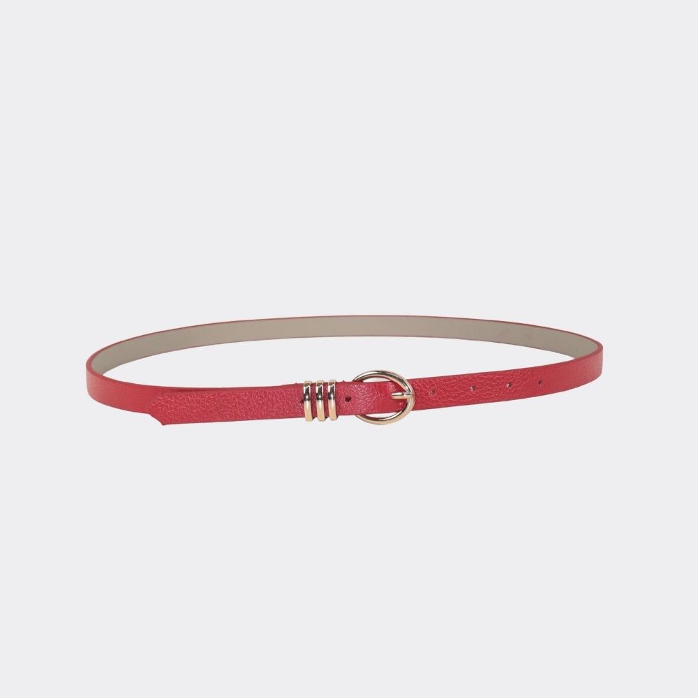 Cinto de Couro com Fivela Meia Lua Metalizada Vermelho