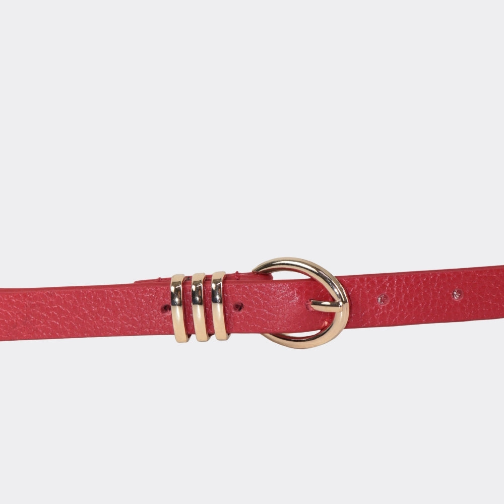 Cinto de Couro com Fivela Meia Lua Metalizada Vermelho