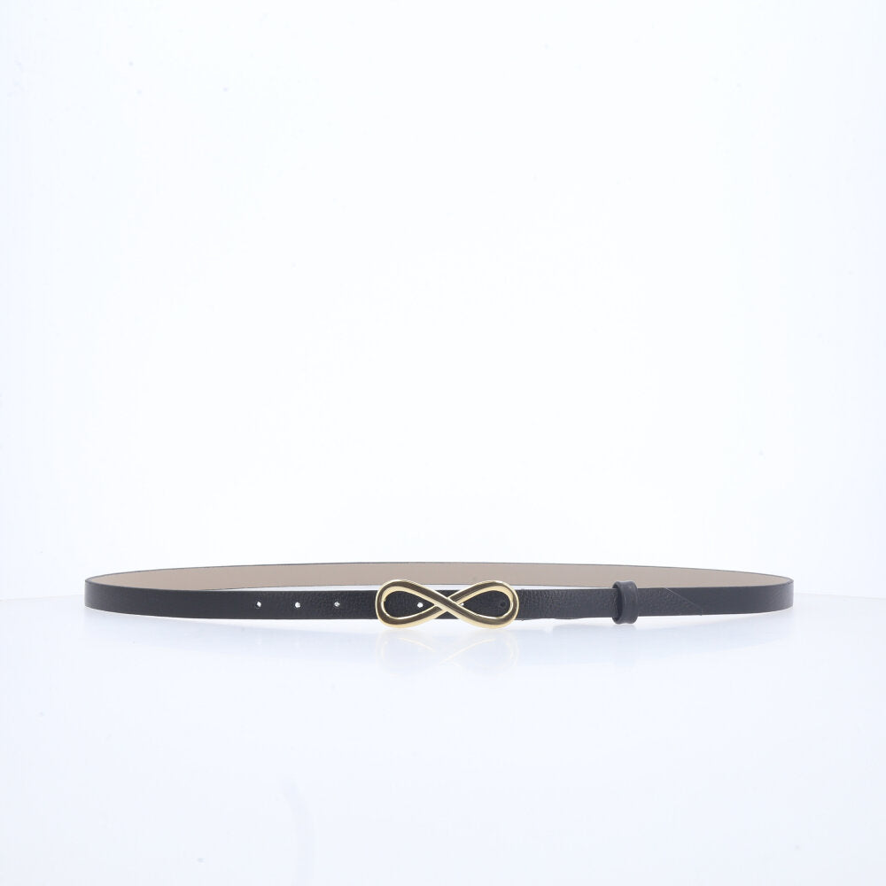 Cinto Fino de Couro Com Fivela de Metal Infinito Preto