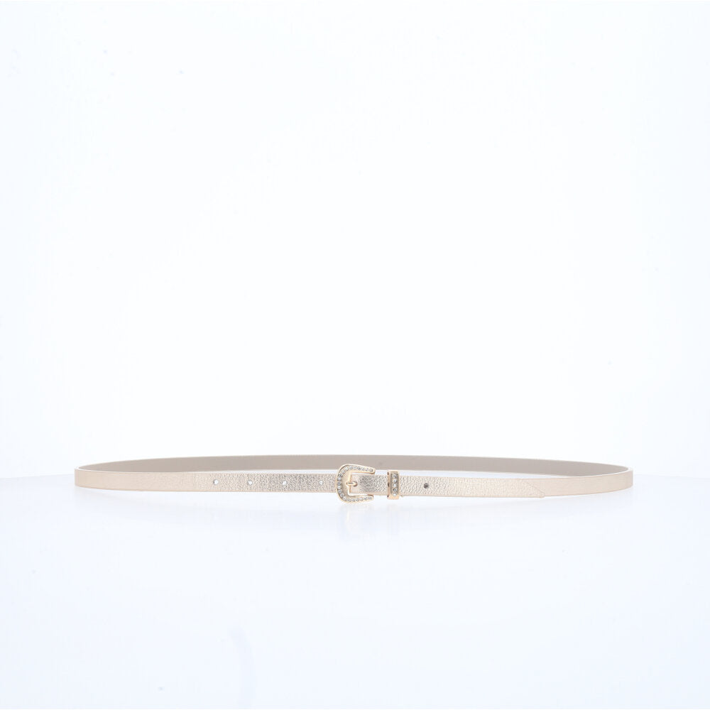 Cinto Fino de Couro com Fivela Detalhada Ouro claro