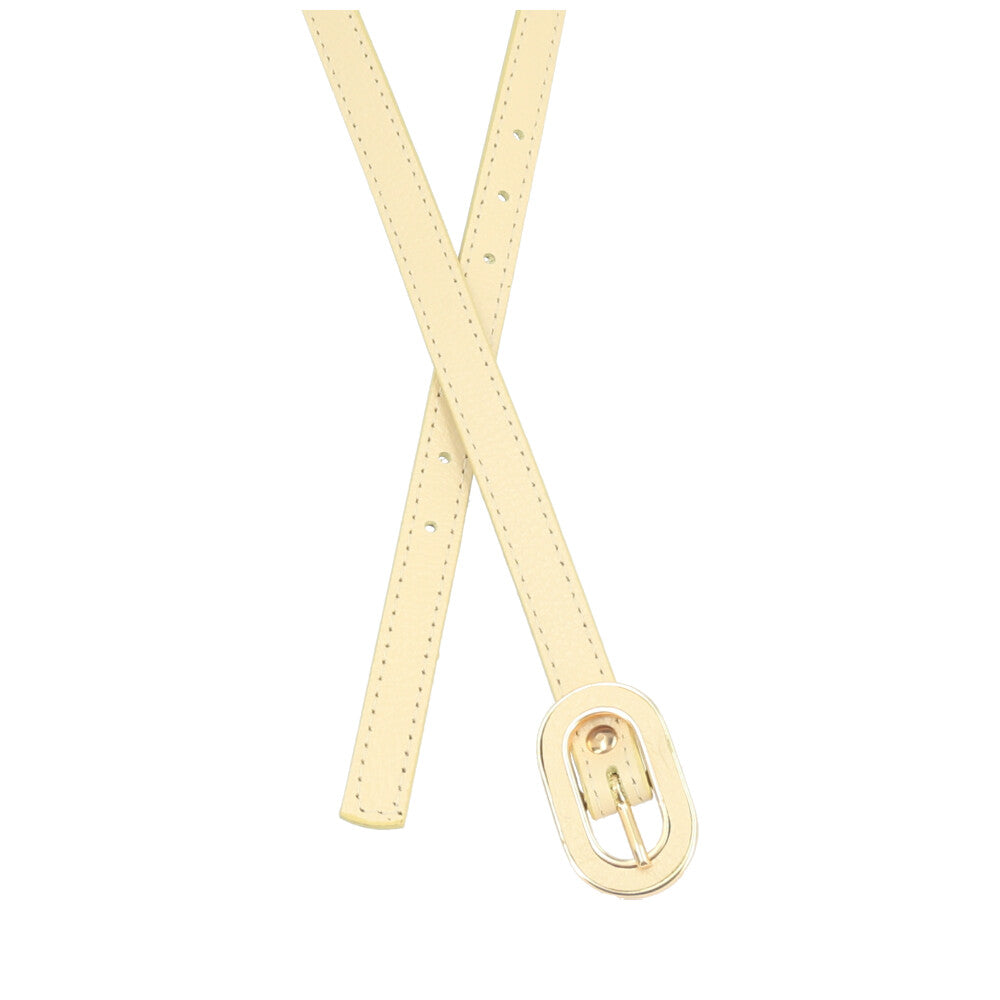 Cinto Feminino de Couro com Fivela Oval Dourada Amarelo