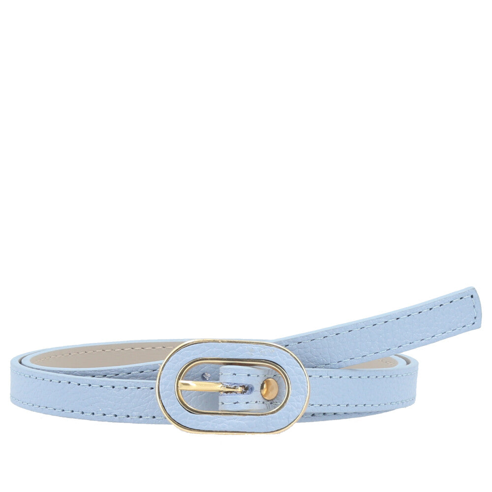 Cinto Feminino de Couro com Fivela Oval Dourada Azul