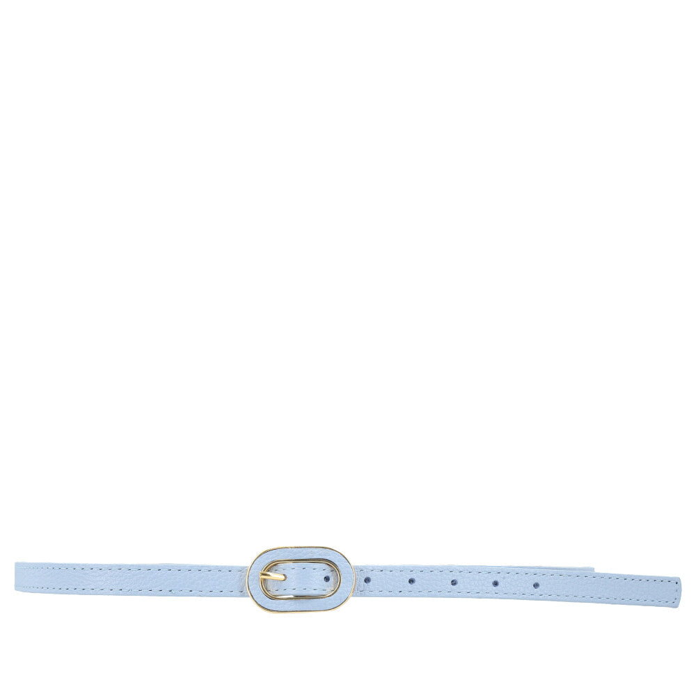 Cinto Feminino de Couro com Fivela Oval Dourada Azul