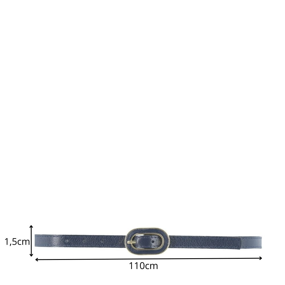 Cinto Feminino de Couro com Fivela Oval Dourada Azul escuro