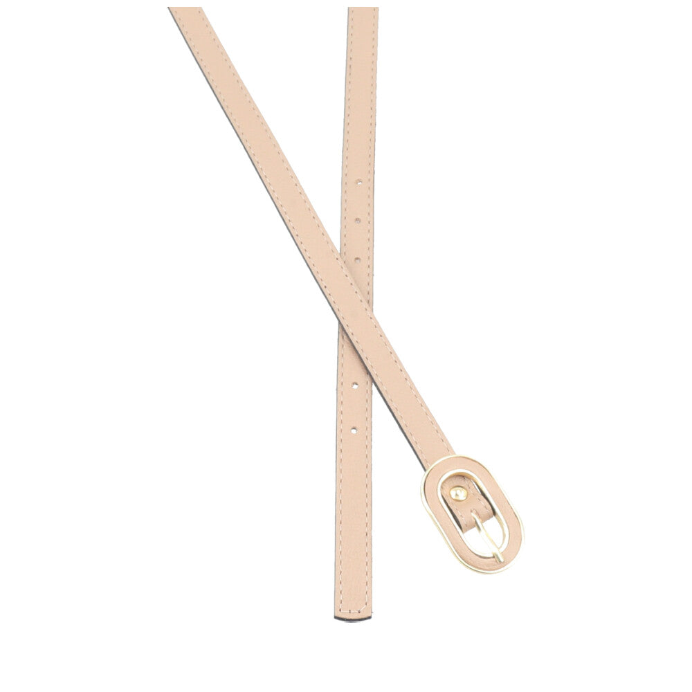 Cinto Feminino de Couro com Fivela Oval Dourada Bege