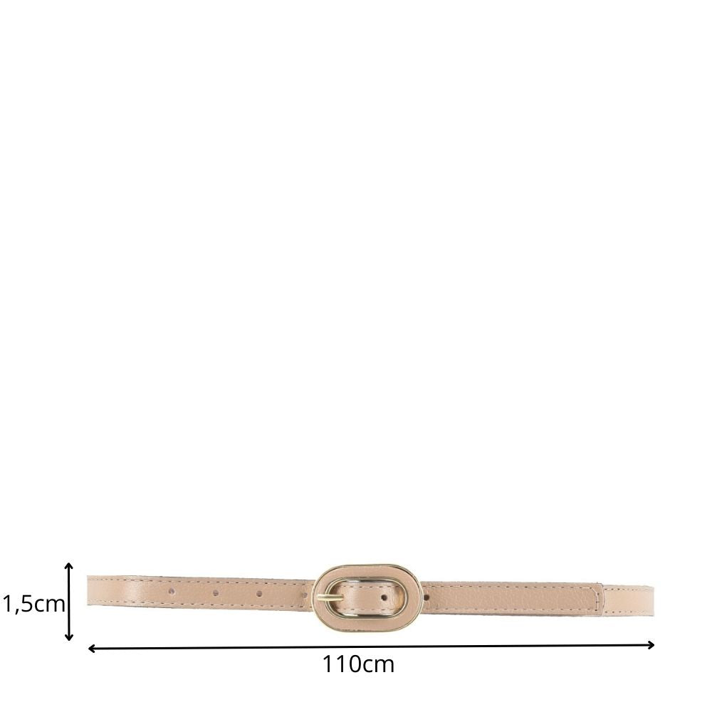 Cinto Feminino de Couro com Fivela Oval Dourada Bege