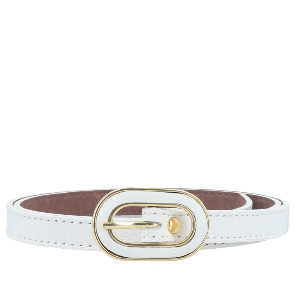 Cinto Feminino de Couro com Fivela Oval Dourada Branco