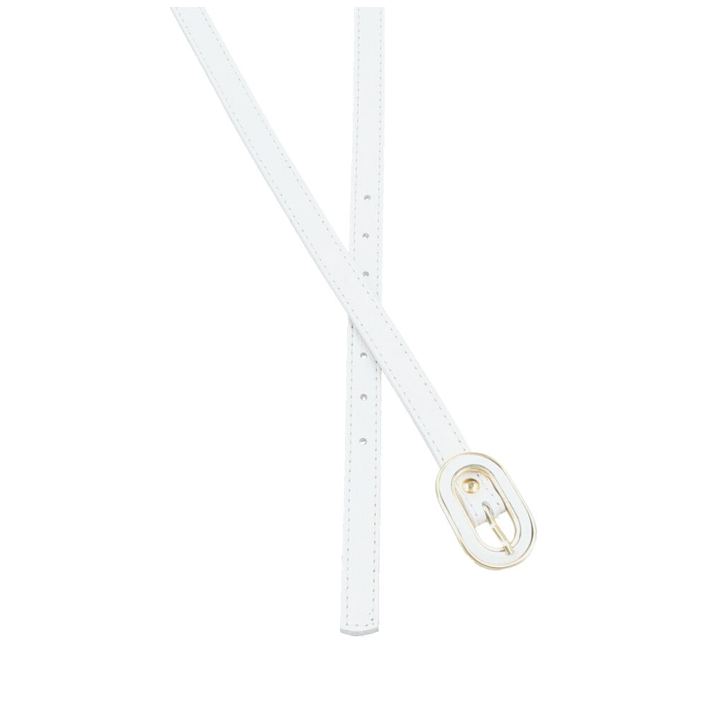 Cinto Feminino de Couro com Fivela Oval Dourada Branco