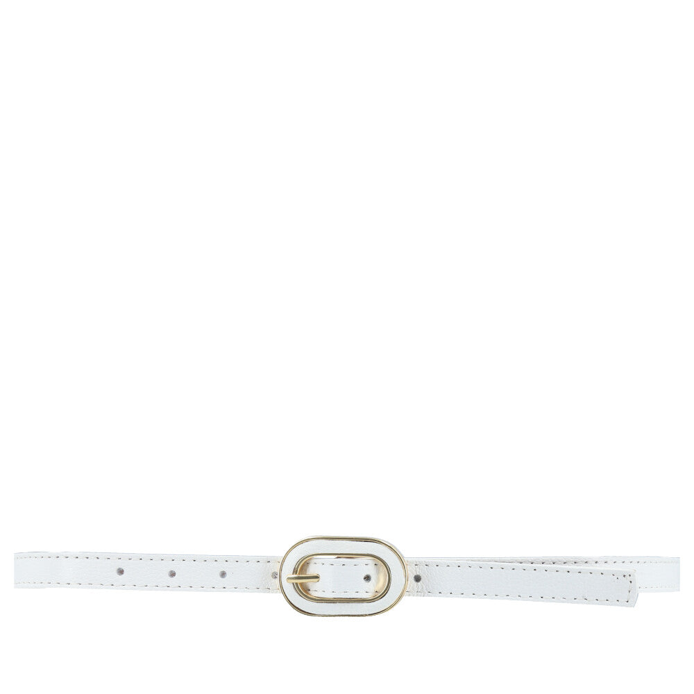 Cinto Feminino de Couro com Fivela Oval Dourada Branco