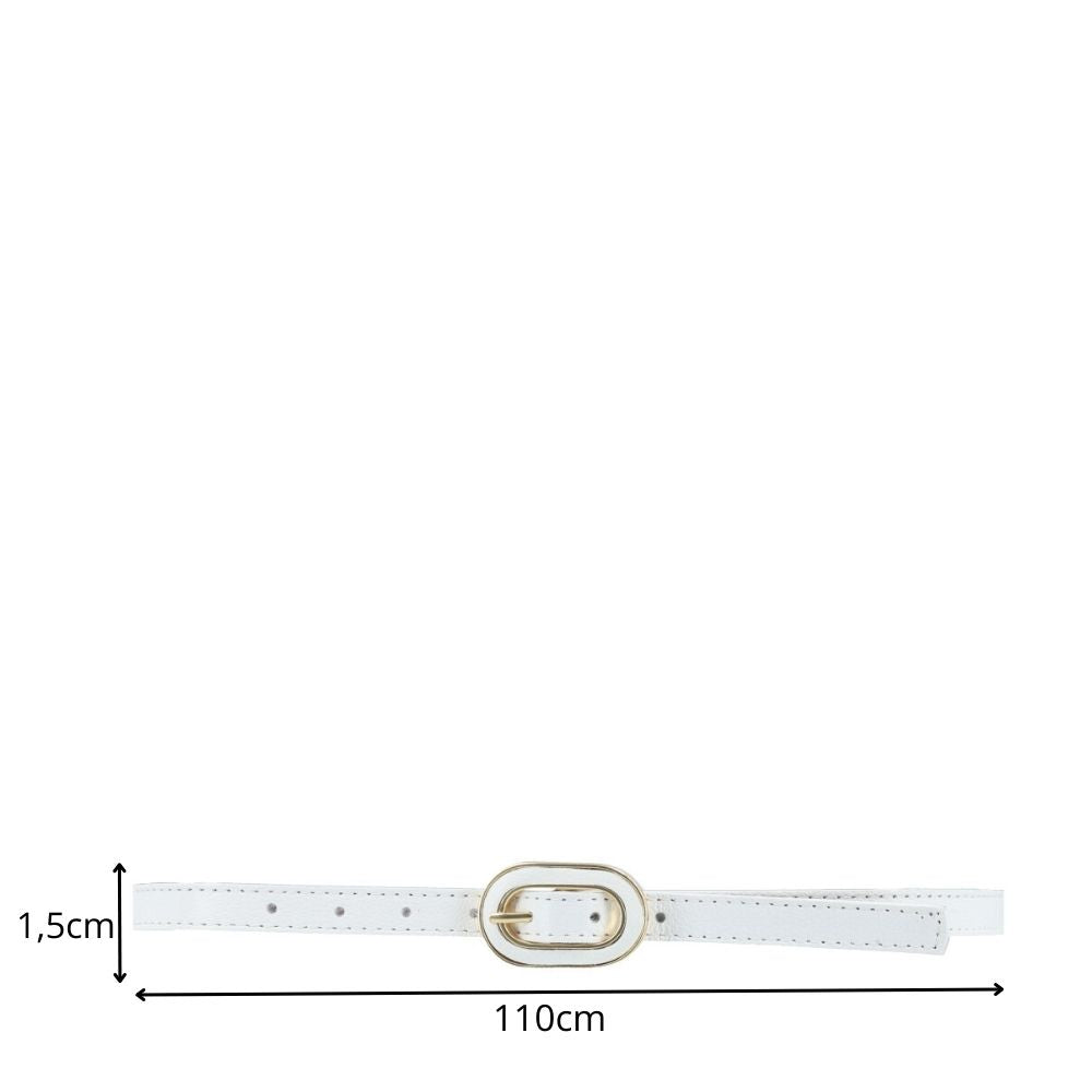 Cinto Feminino de Couro com Fivela Oval Dourada Branco