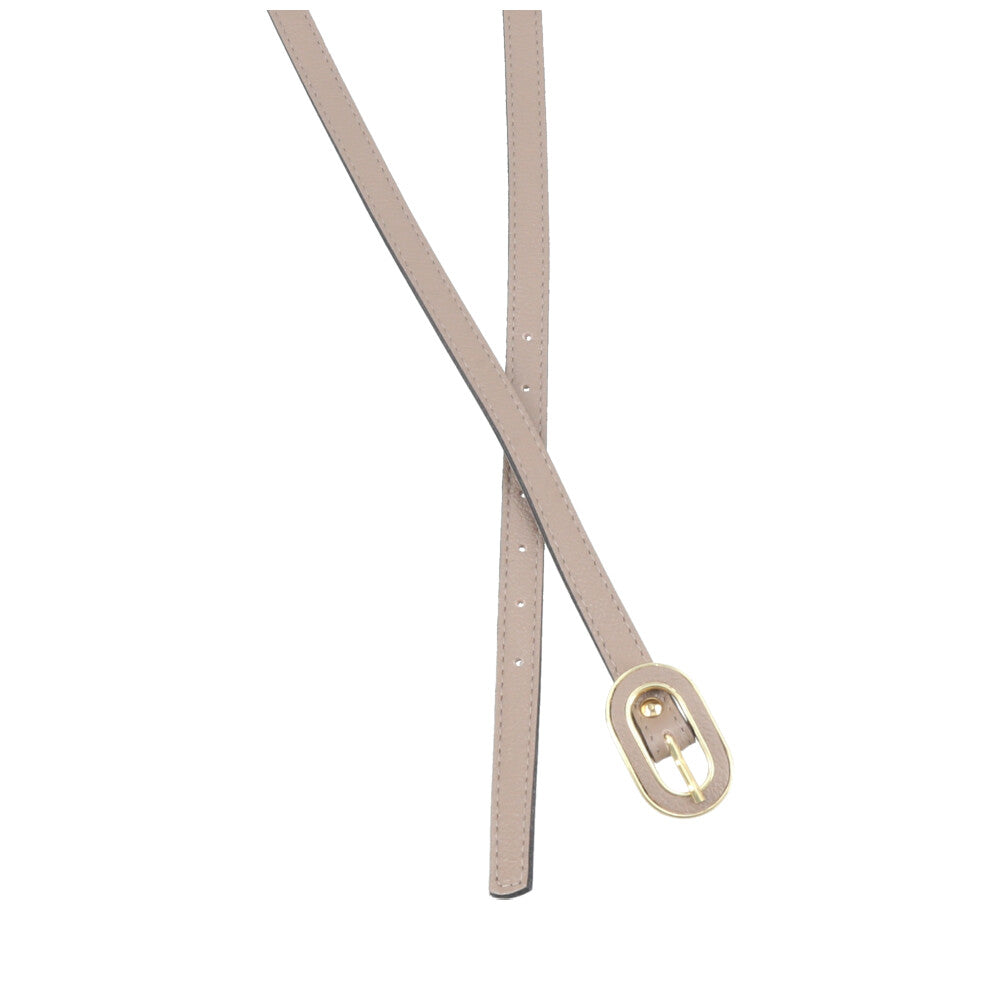 Cinto Feminino de Couro com Fivela Oval Dourada Cinza