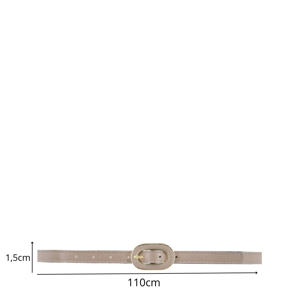 Cinto Feminino de Couro com Fivela Oval Dourada Cinza