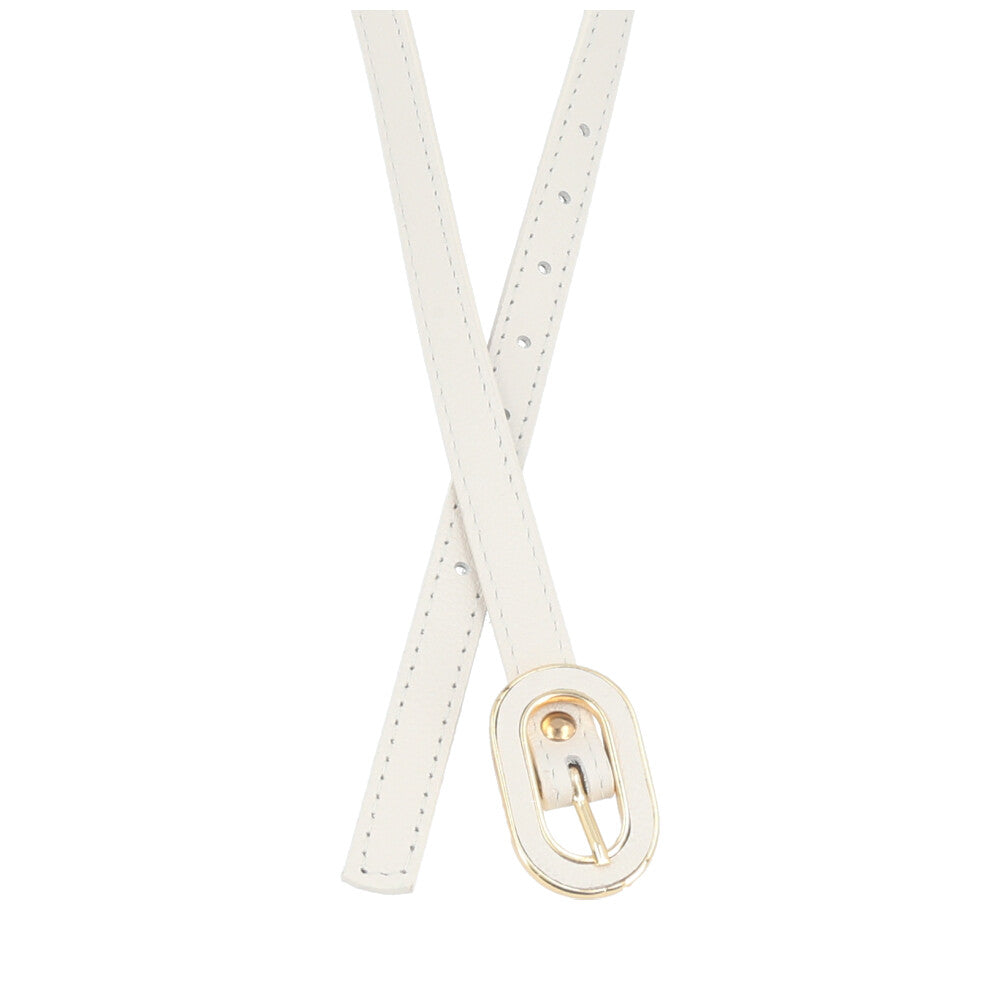 Cinto Feminino de Couro com Fivela Oval Dourada Marfim