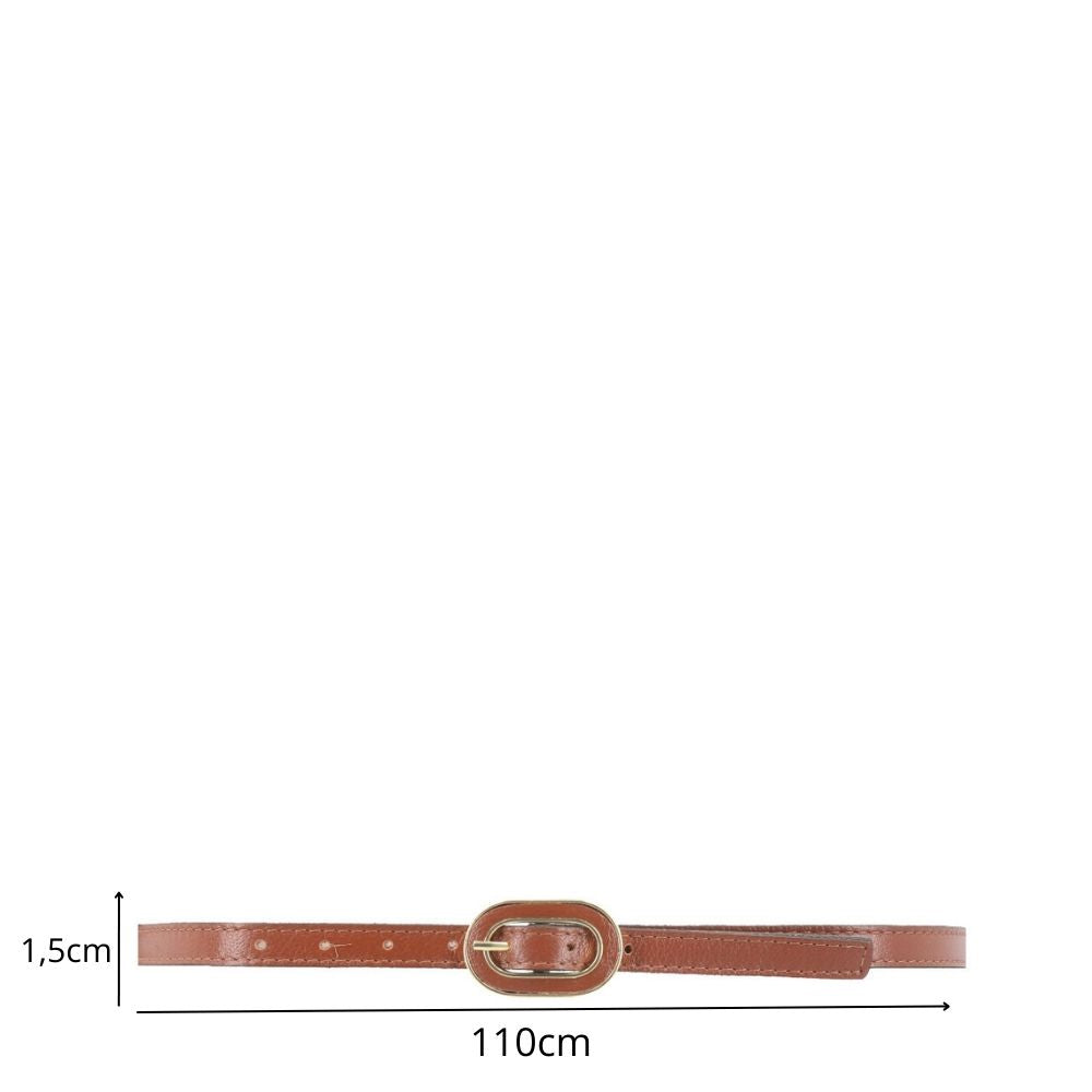Cinto Feminino de Couro com Fivela Oval Dourada Marrom claro