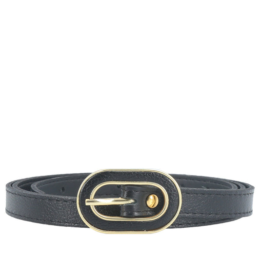 Cinto Feminino de Couro com Fivela Oval Dourada Preto