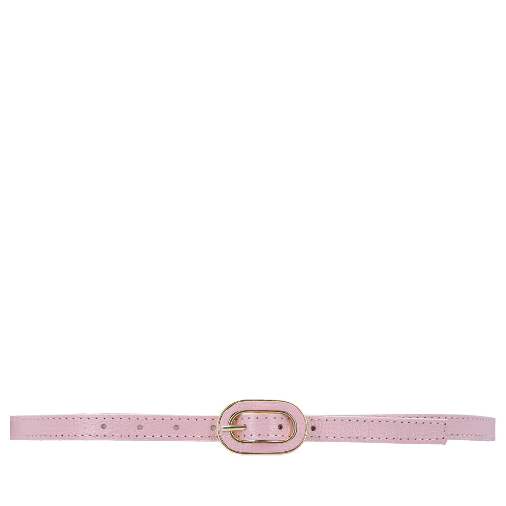 Cinto Feminino de Couro com Fivela Oval Dourada Rosa