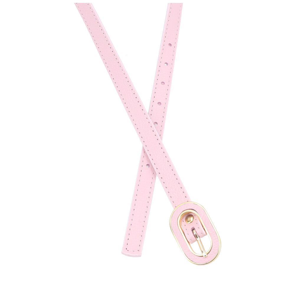 Cinto Feminino de Couro com Fivela Oval Dourada Rosa