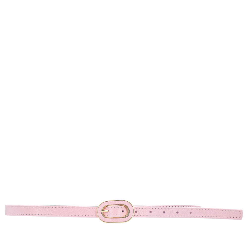 Cinto Feminino de Couro com Fivela Oval Dourada Rosa