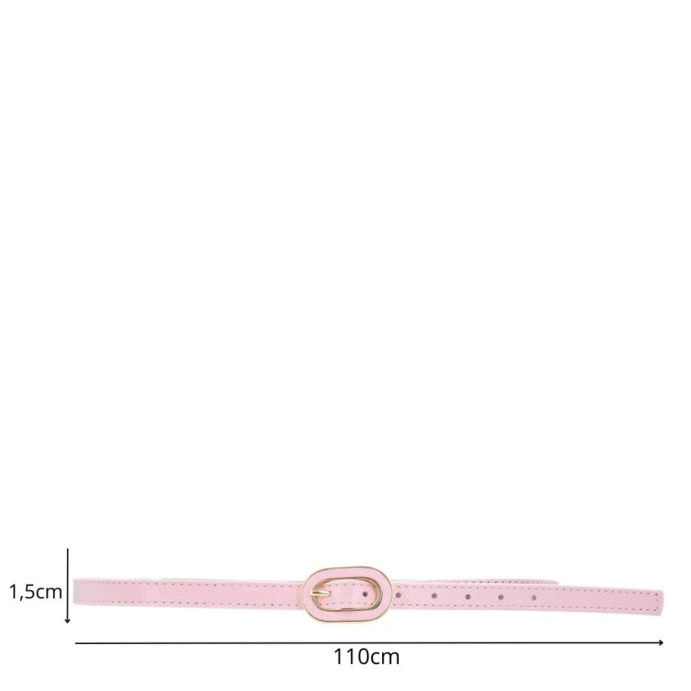 Cinto Feminino de Couro com Fivela Oval Dourada Rosa