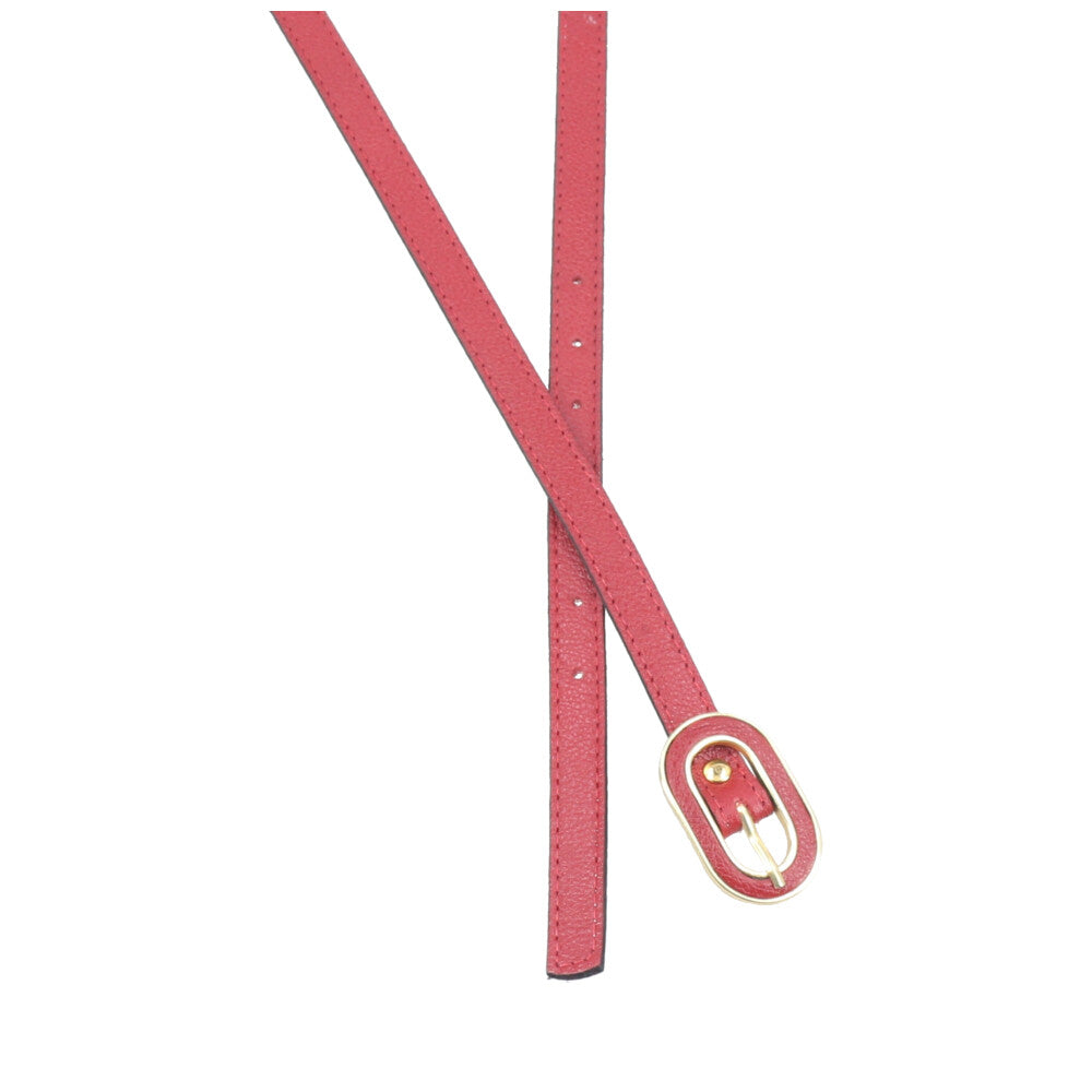 Cinto Feminino de Couro com Fivela Oval Dourada Vermelho