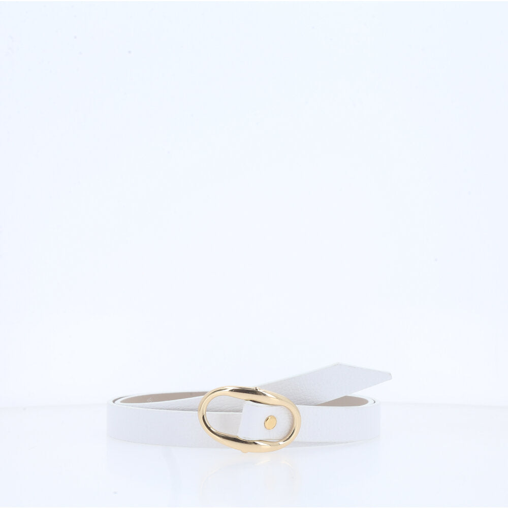 Cinto de Couro com Fivela de Metal Branco