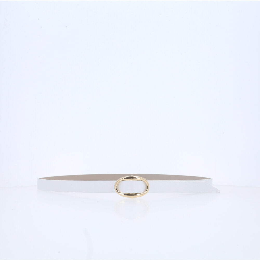 Cinto de Couro com Fivela de Metal Branco