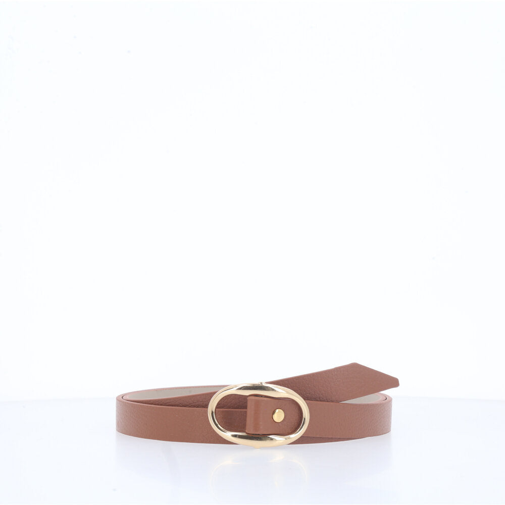 Cinto de Couro com Fivela de Metal Caramelo