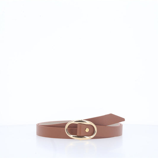 Cinto de Couro com Fivela de Metal Caramelo