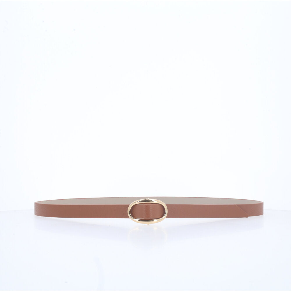 Cinto de Couro com Fivela de Metal Caramelo