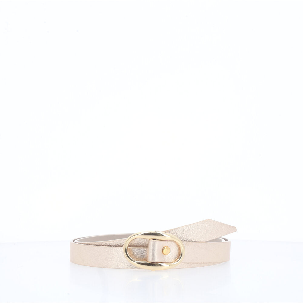 Cinto de Couro com Fivela de Metal Ouro claro