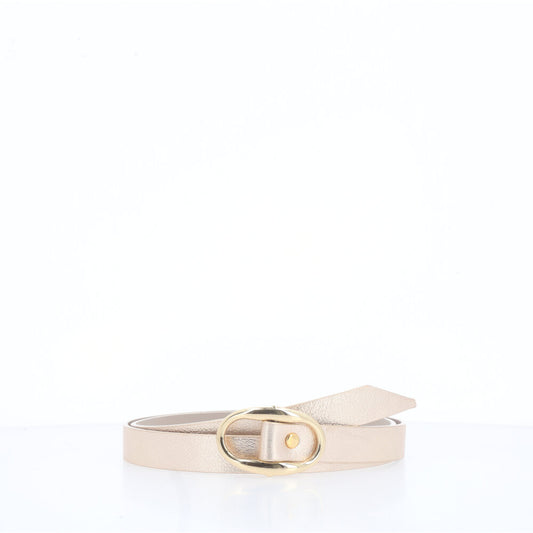 Cinto de Couro com Fivela de Metal Ouro claro