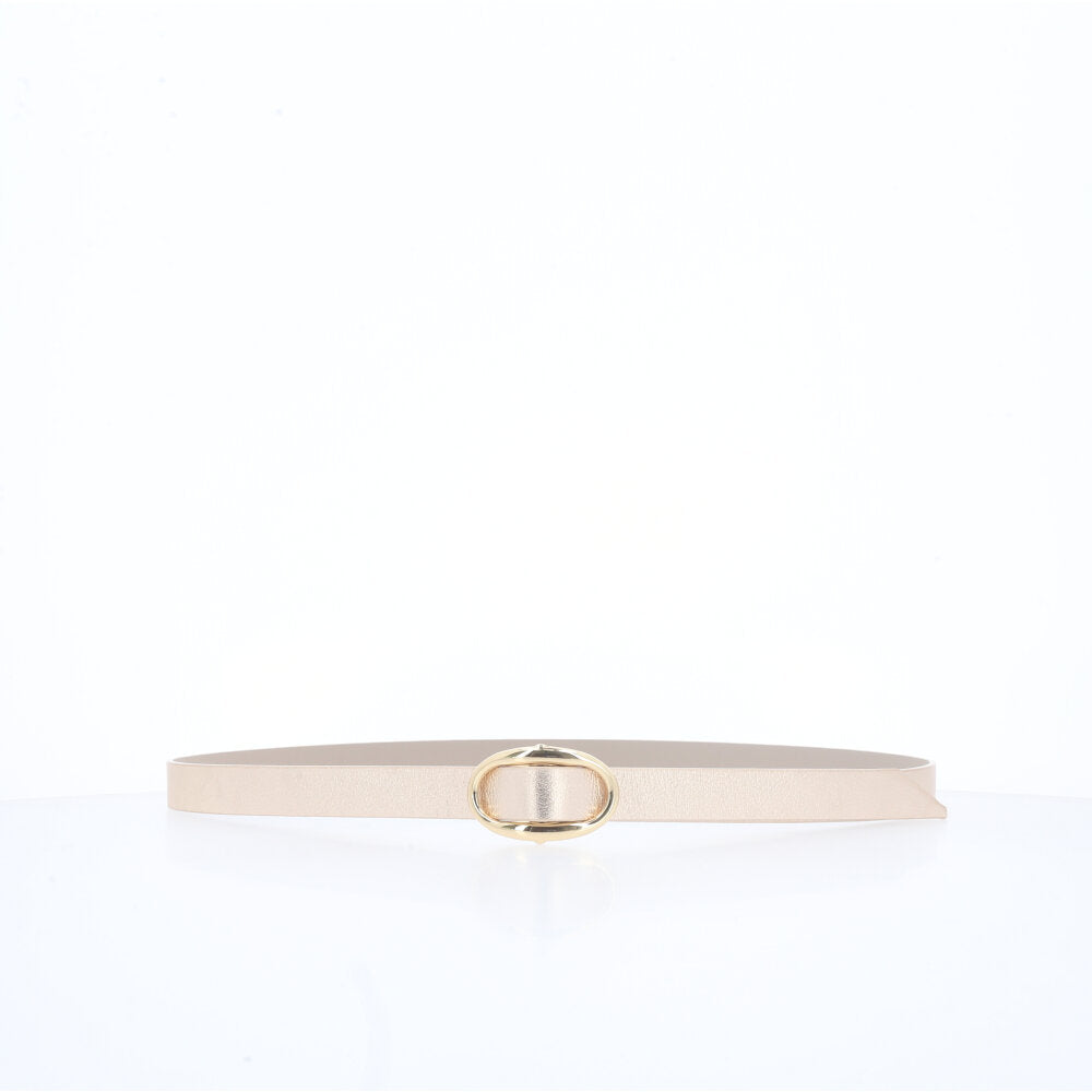 Cinto de Couro com Fivela de Metal Ouro claro